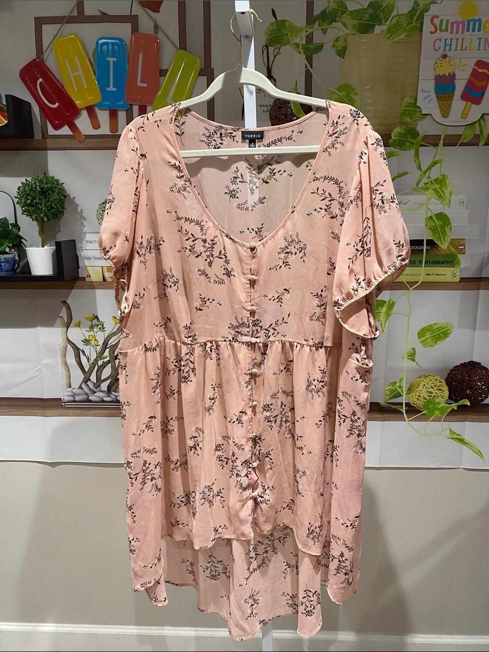 torrid Blush Pink Floral Scoop-Neck Dress/tunic hi lo. 34 L in front 42 back